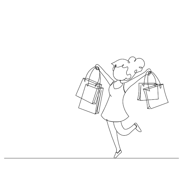 Shopping Day Elements Line Art Continuo Una linea