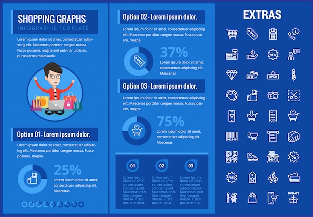 Shopping modello infografica, elementi e icone