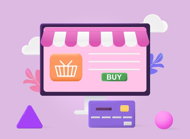 Shopping online concetto elemento grafico per siti web immagine astratta con monitor vantaggi di.