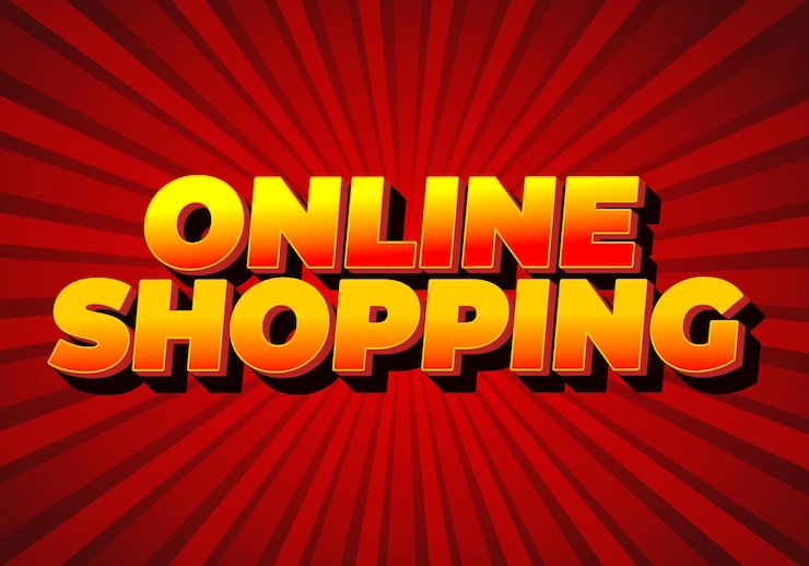 Vettore shopping online effetto di testo in stile 3d con colori moderni