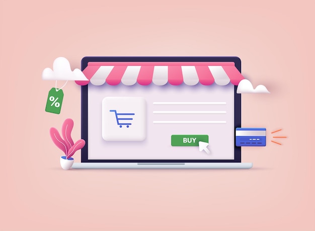 shopping onlineDesign di elementi grafici segni simboli marketing mobile e marketing digitale illustrazioni vettoriali web 3D