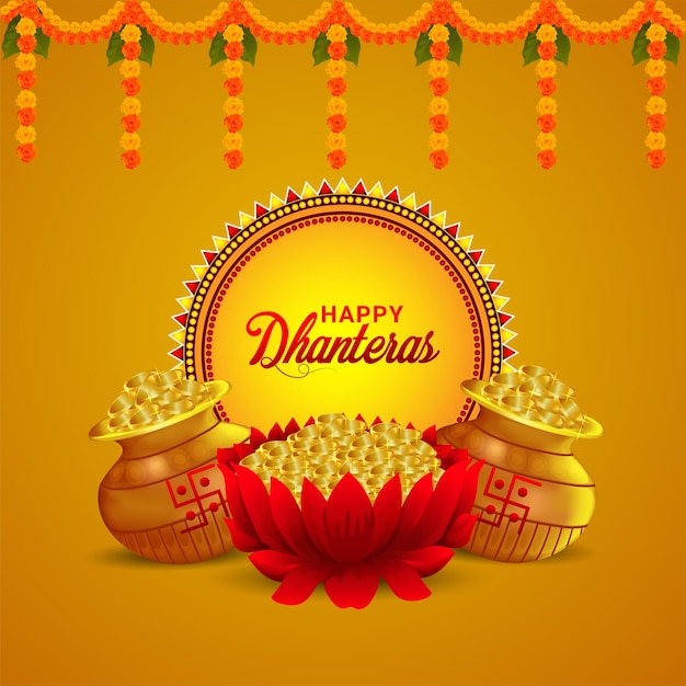Shubh dhanteras sfondo festival indiano con moneta d'oro pot