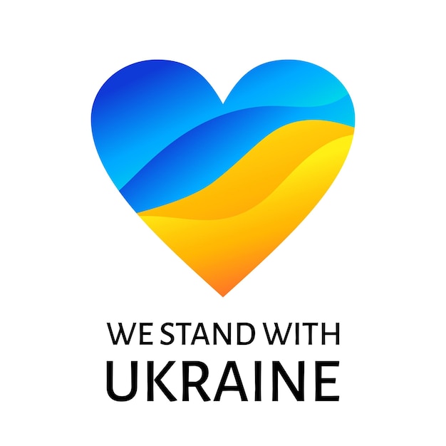 Siamo con l'Ucraina Banner vettoriale con i colori della bandiera ucraina a forma di cuore per sostenere l'Ucraina