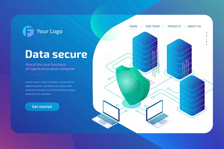 Sicurezza dei dati digitali e concetto di sicurezza dei dati. cyber security Modello della pagina di destinazione. isometrico