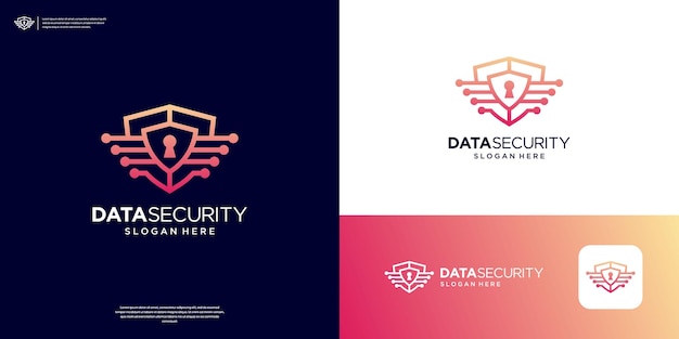 Sicurezza del logo scudo con tecnologia di simboli astratti Vettore del logo protezione della privacy dei dati di sicurezza