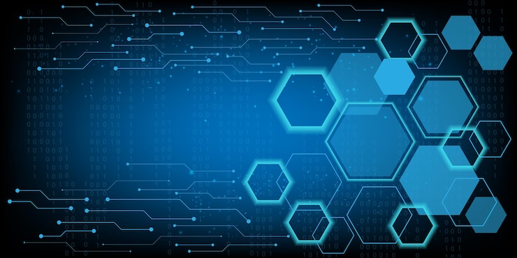 Vettore sicurezza esagonale elettronica per la sicurezza con concetto vettoriale ologramma per elemento tecnologico futuro