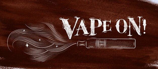 Sigaretta elettronica del manifesto, vaporizzatore con la nuvola di fumo nello stile d'annata che segna il vuoto con lettere sopra