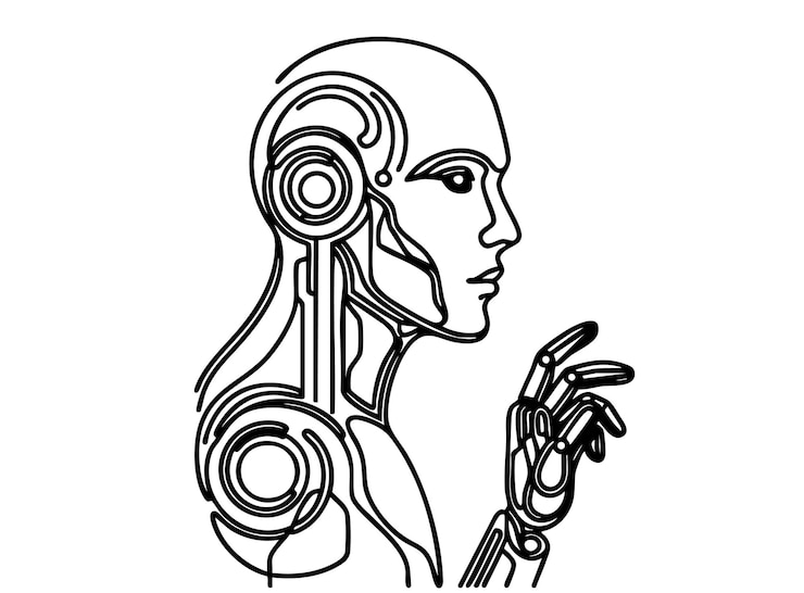 Vettore silhouette astratta di particelle di un viso umano in profilo ritratto futuristico di cyborg umano