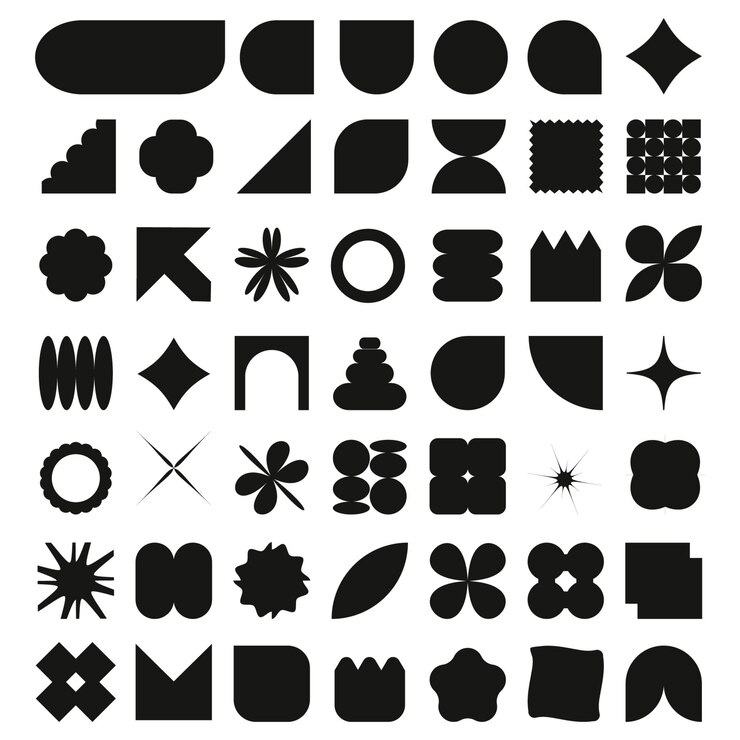 Vettore silhouette astratte di forme geometriche e icone design moderno brutale in design svizzero nero