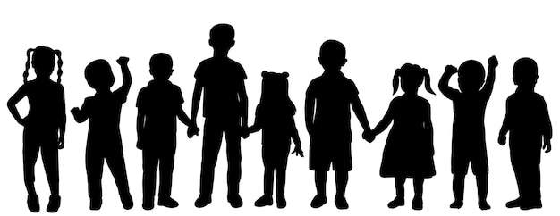 Silhouette bambini ragazzi e ragazze vettore isolato