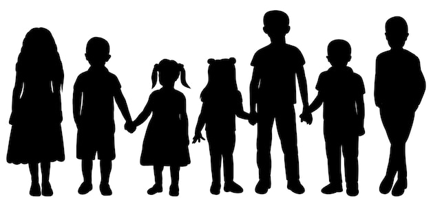 Silhouette bambini ragazzi e ragazze vettore isolato