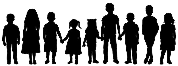 Silhouette bambini ragazzi e ragazze vettore isolato