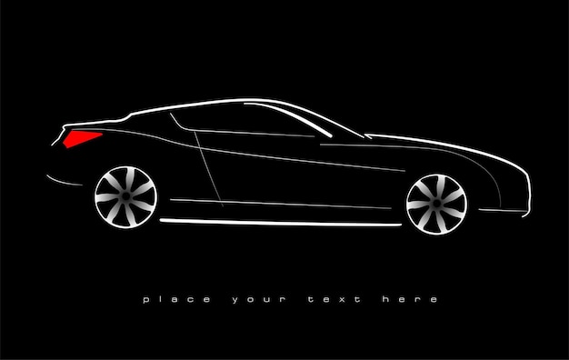 Silhouette bianca di una berlina su sfondo nero Illustrazione vettoriale