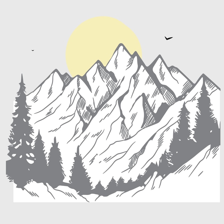Vettore silhouette del contorno della montagna disegnata a mano