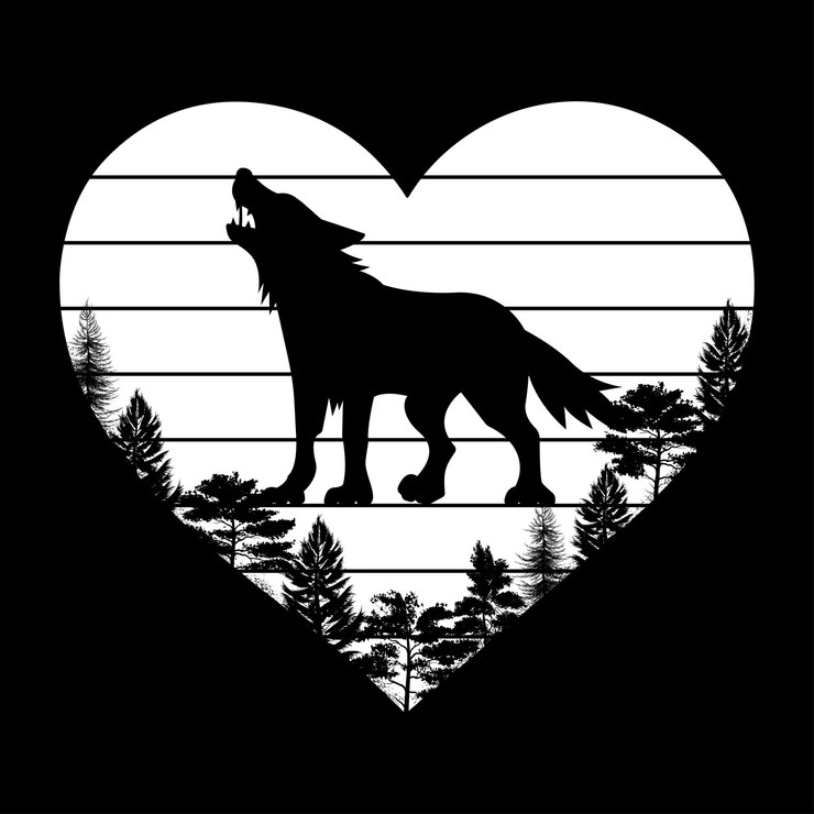 Vettore silhouette del cuore del lupo vettor isolato sull'animale del lupo