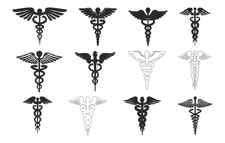 Vettore silhouette del simbolo del caduceo silhouette del simbolo medico del caduceo silhouette del simbolo medico