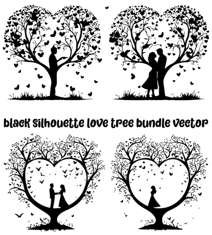 Vettore silhouette dell'albero del cuore vettoriale