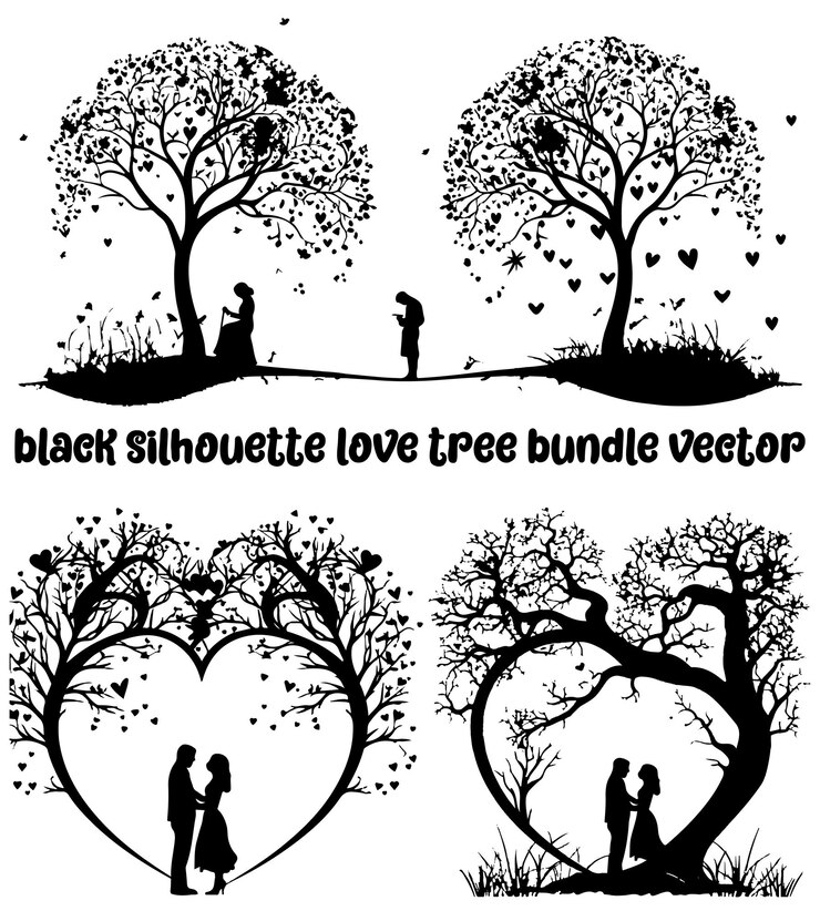 Vettore silhouette dell'albero del cuore vettoriale