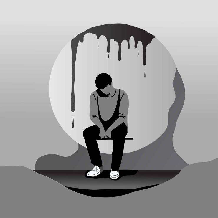 Silhouette dell'uomo Illustrazione di un uomo in depressione Illustrazione psicologica Salute mentale