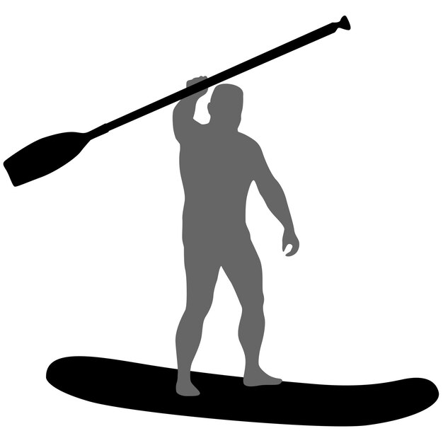 Silhouette della barca sup Sport e remi su sfondo bianco