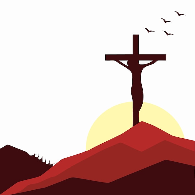Silhouette della crocifissione di Gesù Cristo al tramonto