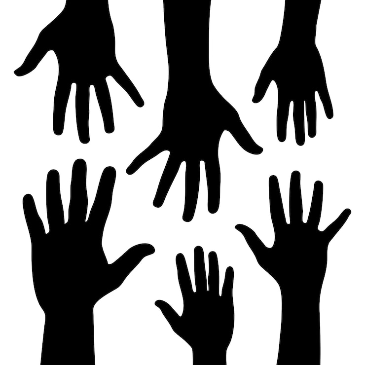 Vettore silhouette delle mani che si avvicinano l'una all'altra silhouette della mano vettoriale illustrazione