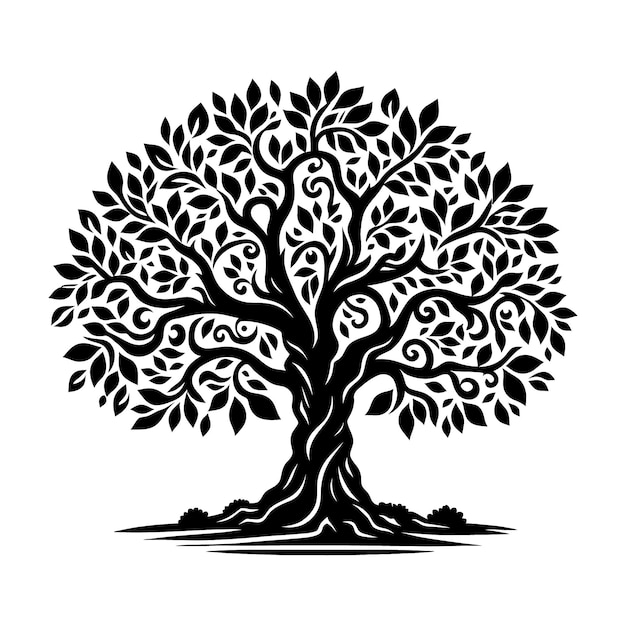 Silhouette dettagliate di vari alberi su sfondo bianco