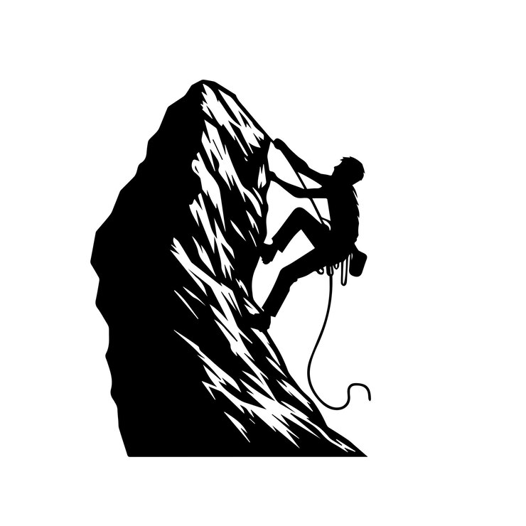 Vettore silhouette di alpinista vettore di icone del logo alpinista in bianco e nero