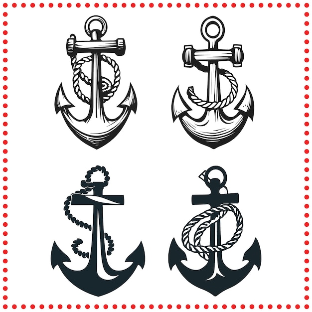 Silhouette di ancora nautica d'epoca in stile monocromatico Simbolo marittimo di stabilità e avventura