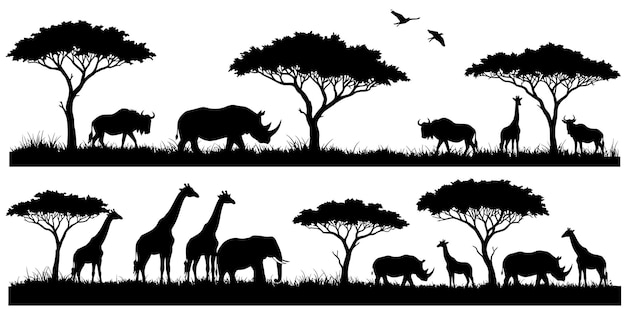 Silhouette di animali della savana africana