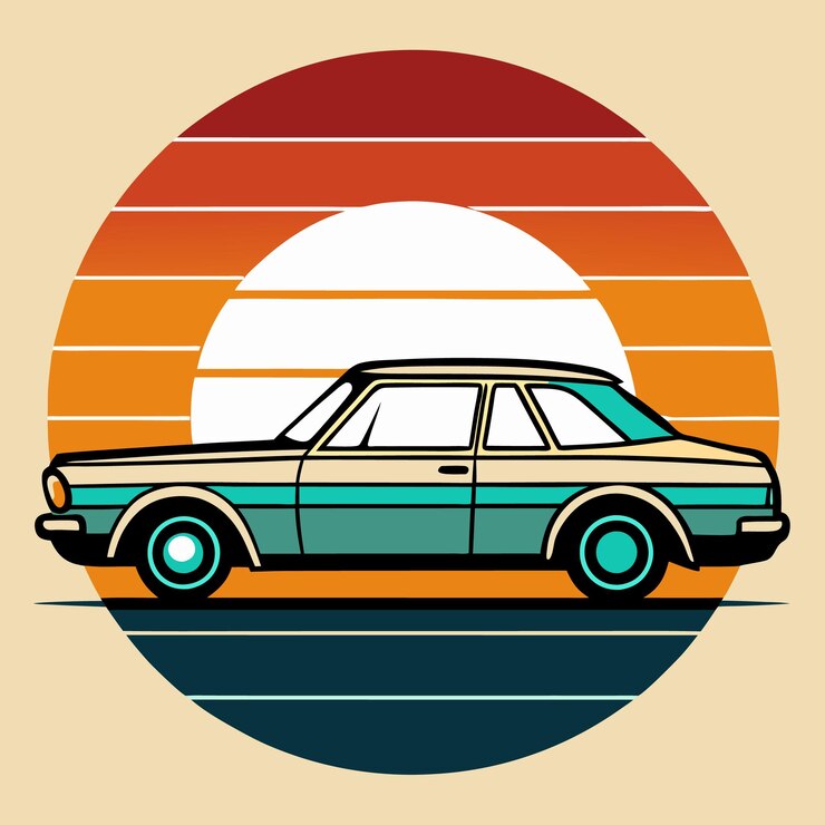 Vettore silhouette di auto su sfondo vettoriale retro vintage t shart design