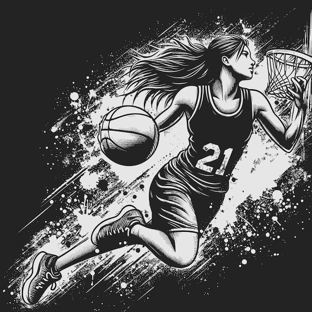 Silhouette di azione del giocatore di basket Vector Grunge