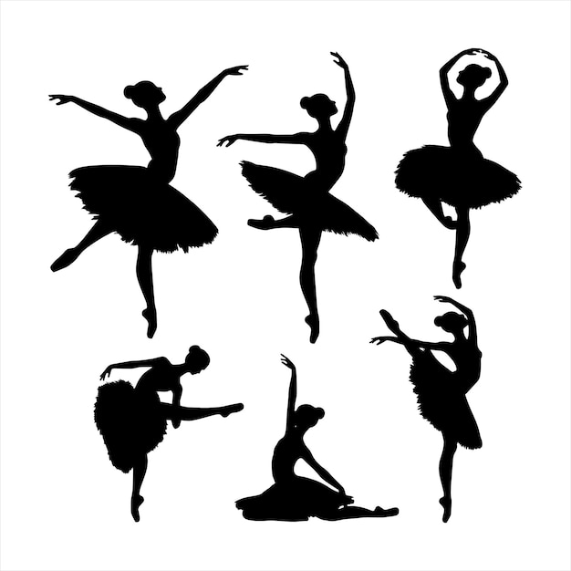Silhouette di ballerina Ballerini isolati su sfondo bianco Vettore ballerine vettori