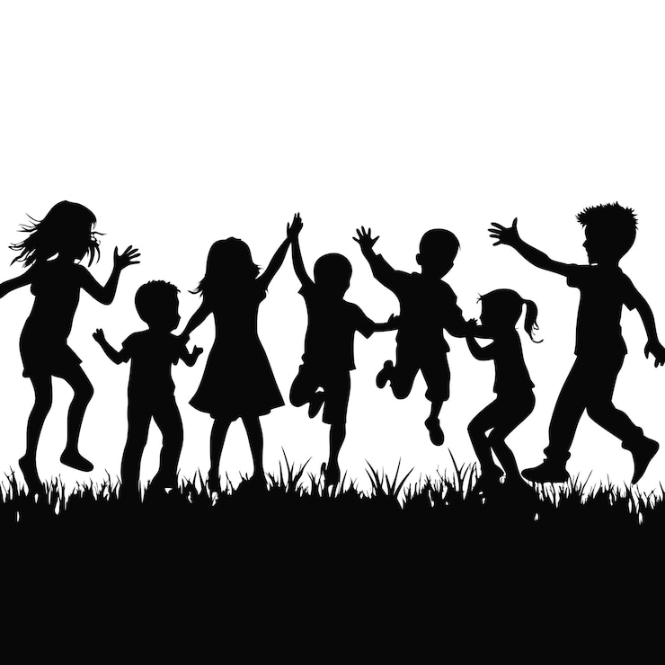 Vettore silhouette di bambini che giocano nel parco