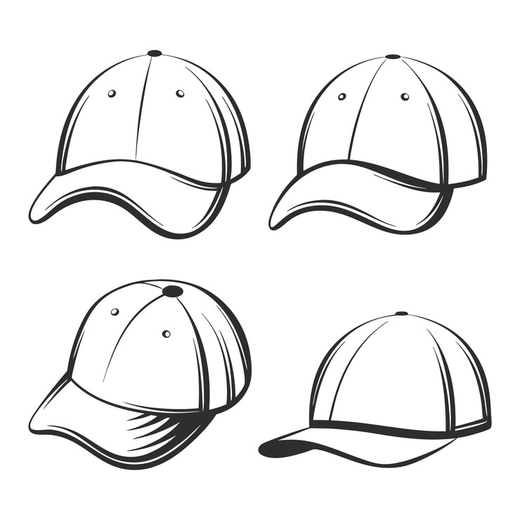 Silhouette di cappello da baseball Vettore impostato su sfondo bianco