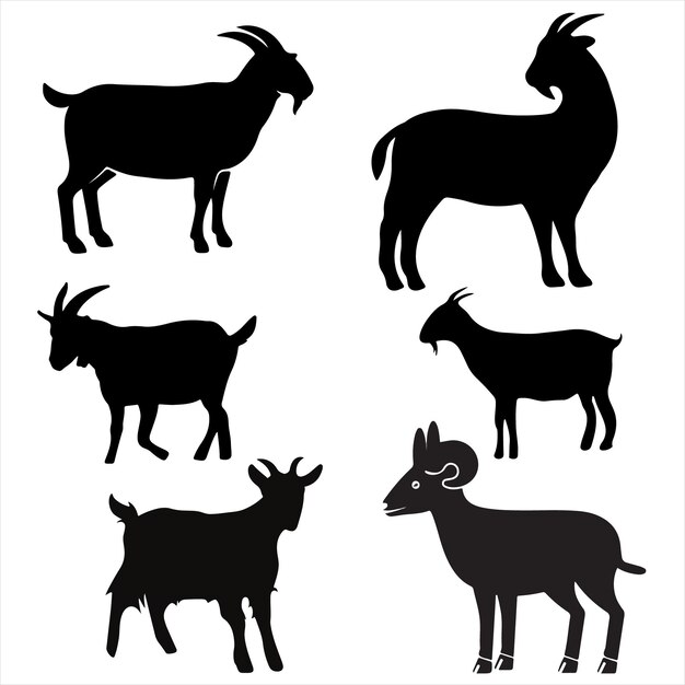 Silhouette di capra Illustrazione set con sfondo bianco