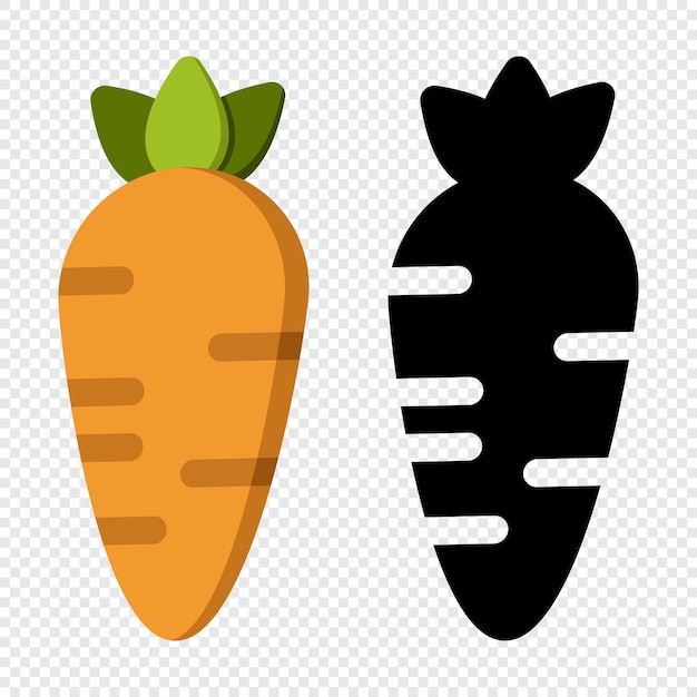 Silhouette di carote e colore nero Verdure e cibo Dieta segno grafica vettoriale Carota isolato nero e icone a colori silhouette vettoriali Icona piana di carota illustrazione vettoriale