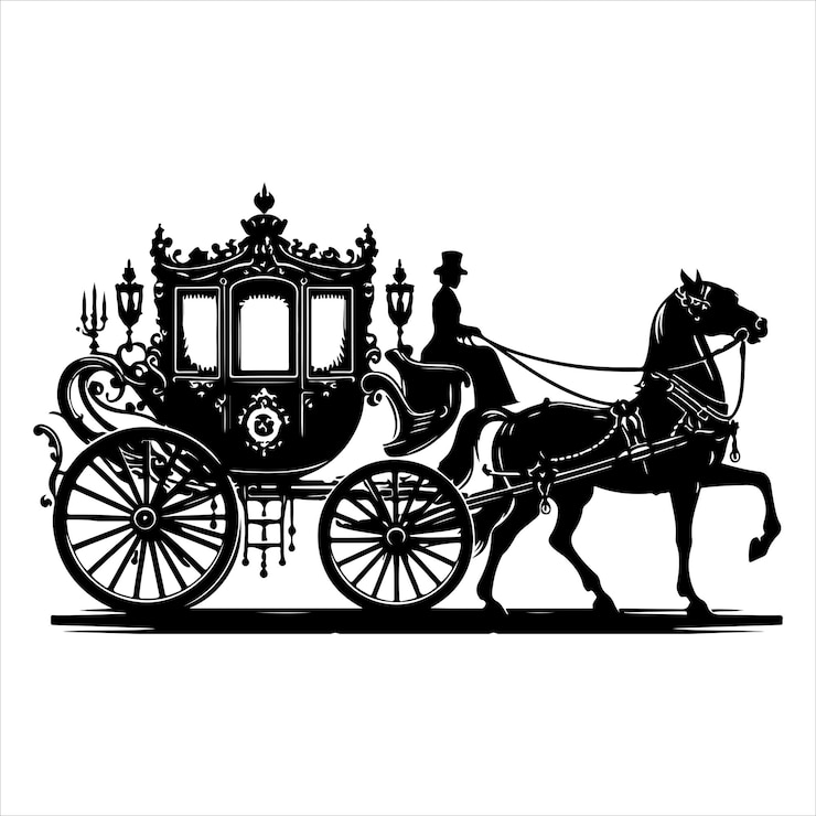 Vettore silhouette di carrozza da cavallo d'epoca vettore nero minimalista