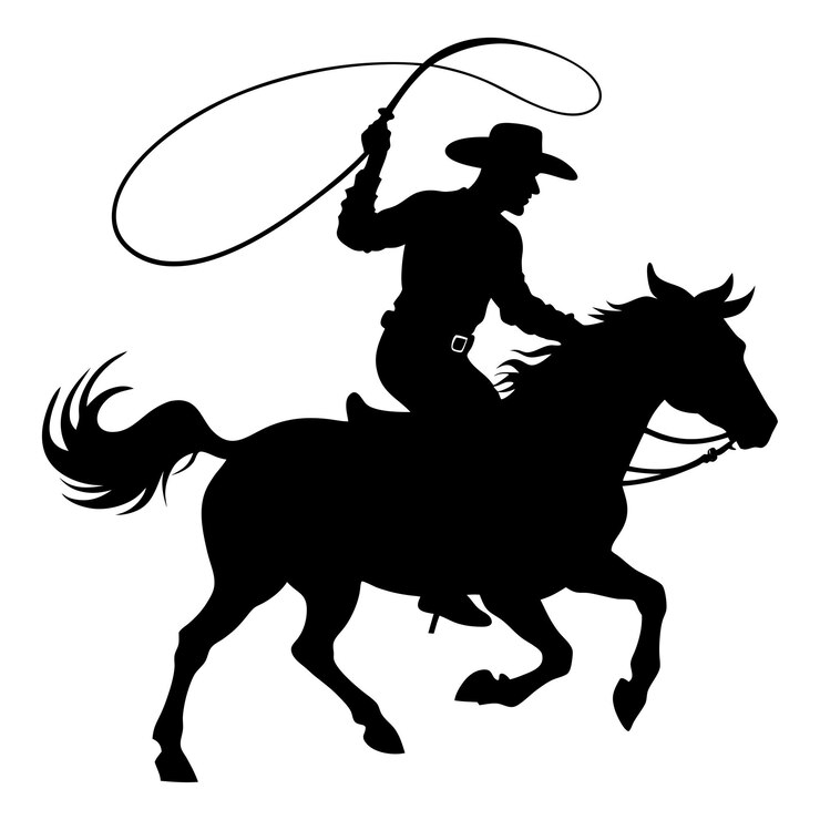 Vettore silhouette di cowboy bianco e nero cowboy illustrazione vettoriale cowboy silhouette