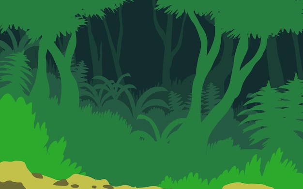 Silhouette di foresta verde paesaggio naturale sfondo astratto disegno piatto illustrazione vettoriale