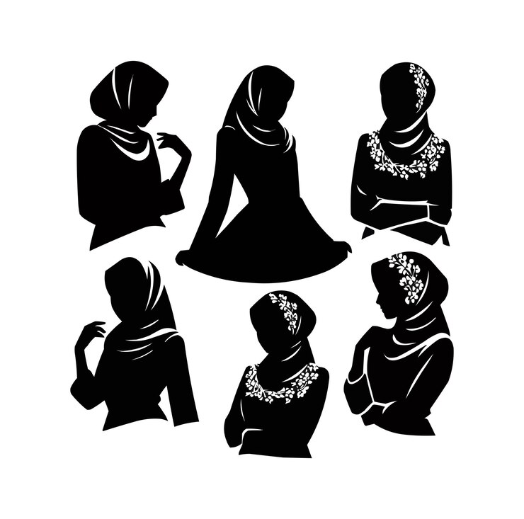Vettore silhouette di illustrazione vettoriale dell'icona musulmana hijab