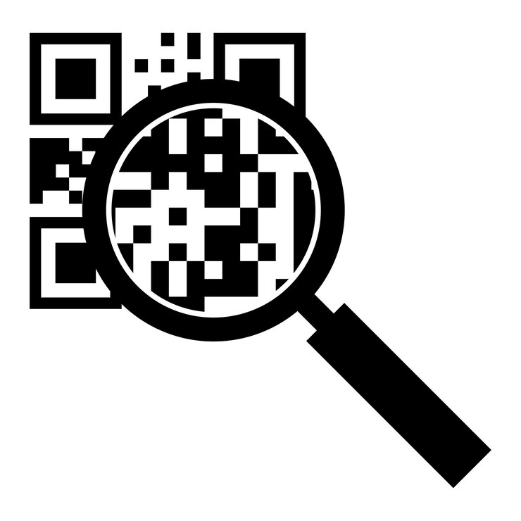 Vettore silhouette di lente di ingrandimento a codice qr