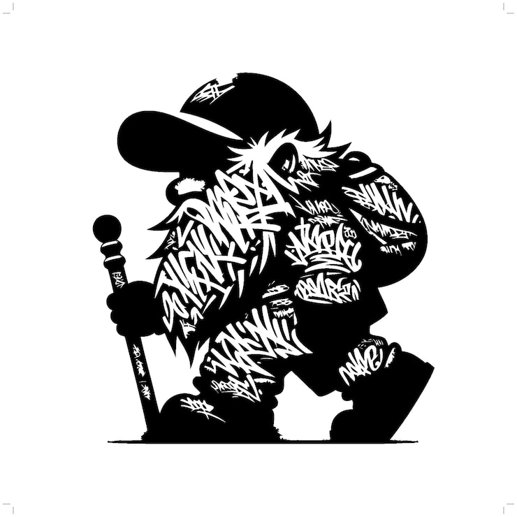 Vettore silhouette di nani nani persone in graffiti tag hip hop street art tipografia illustrazione