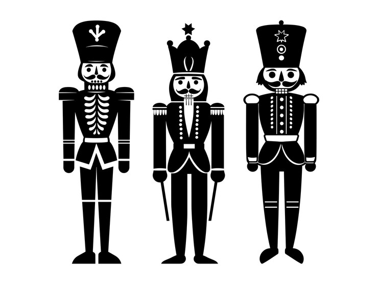 Vettore silhouette di nutcracker icone natalizie classiche