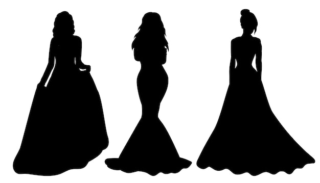 Silhouette di sposa principessa vettore isolato