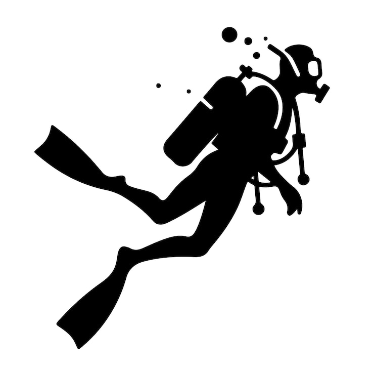Silhouette di subacqueo vettoriale