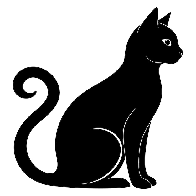 Silhouette di un gatto che gioca con un elemento di design a farfalla isolato su uno sfondo bianco Vettore