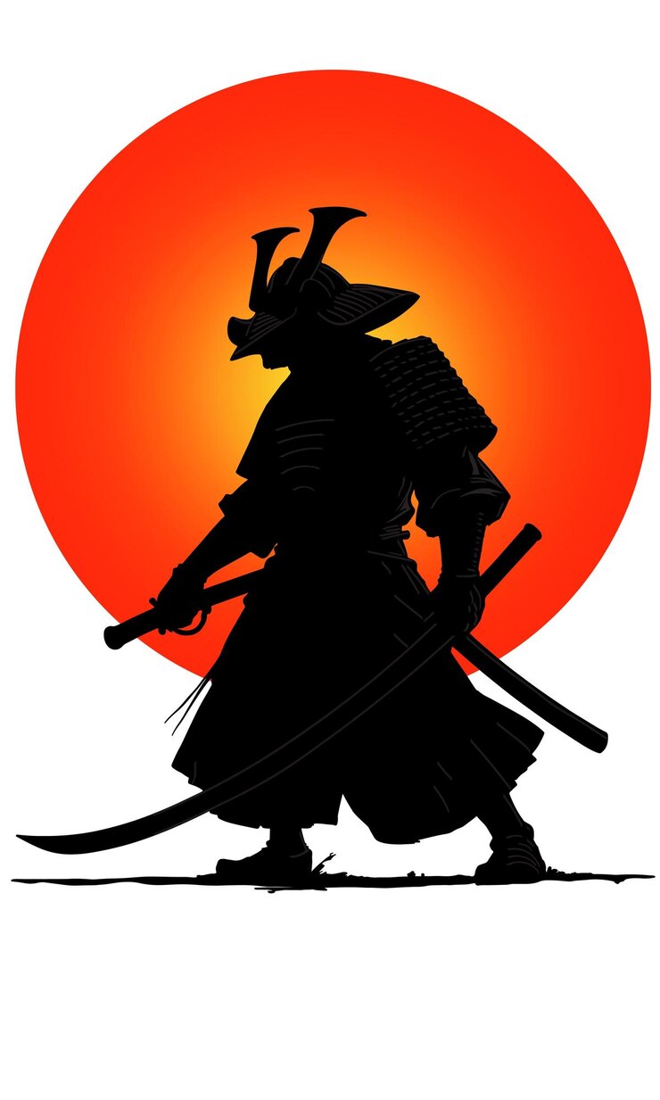 Silhouette di un samurai al tramonto