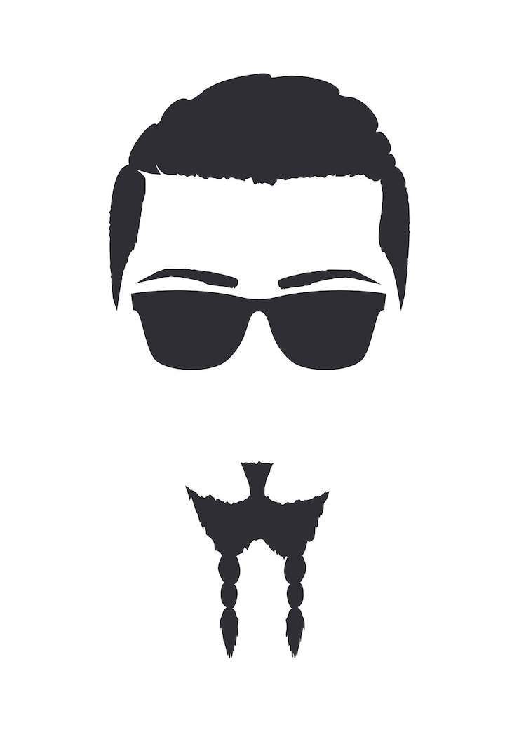 Vettore silhouette di un uomo con occhiali da sole e barba di passero illustrazione vettoriale disegnata a mano