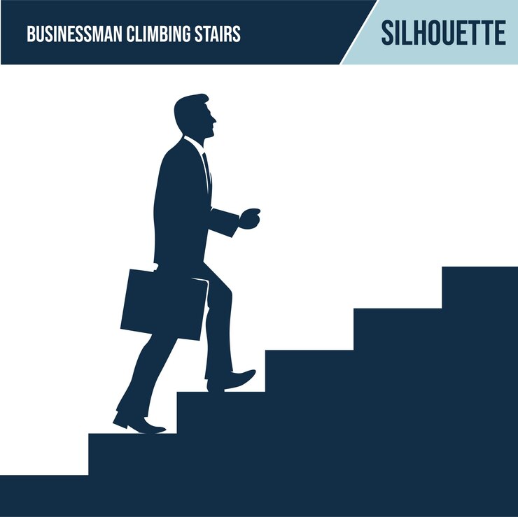Silhouette di un uomo d'affari che sale le scale
